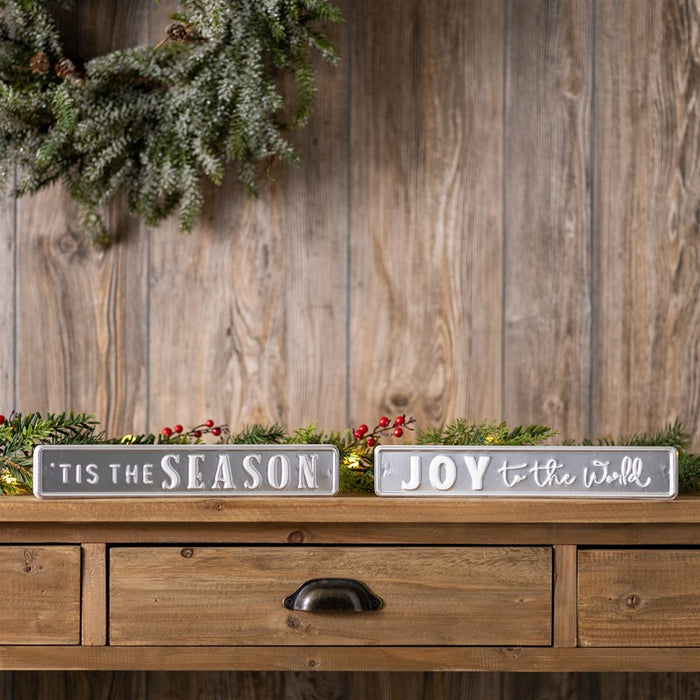 Melrose International Metal Holiday Sentiment Sign, Set of 2, Silver