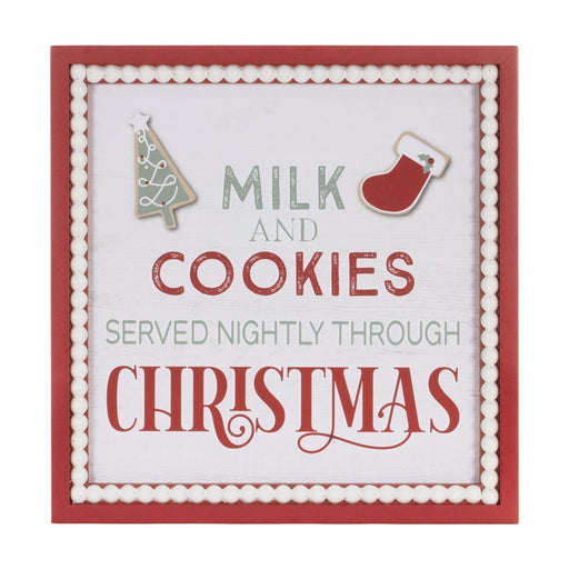 Melrose Framed Milk/Cookies Wall Sign 15"SQ, Red/White/Green - 90745DS
