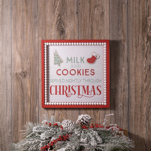 Melrose Framed Milk/Cookies Wall Sign 15"SQ, Red/White/Green