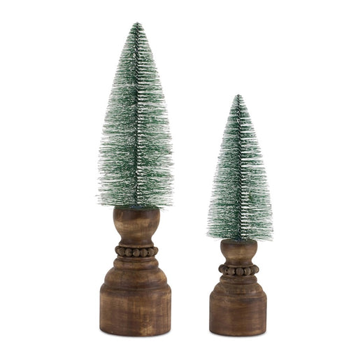 Melrose Mini Bottle Brush Tree on Pedestal, Set of 2, Green/Brown - 90747DS