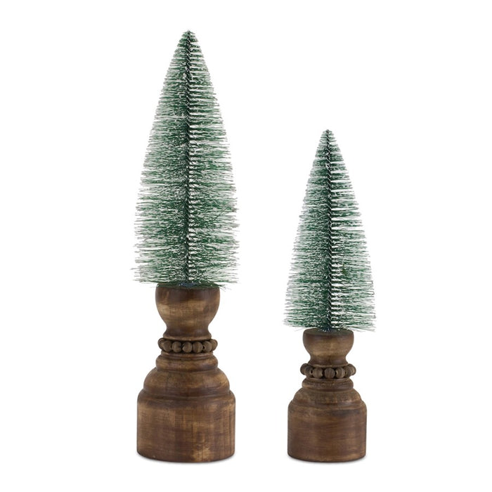 Melrose Mini Bottle Brush Tree on Pedestal, Set of 2, Green/Brown - 90747DS