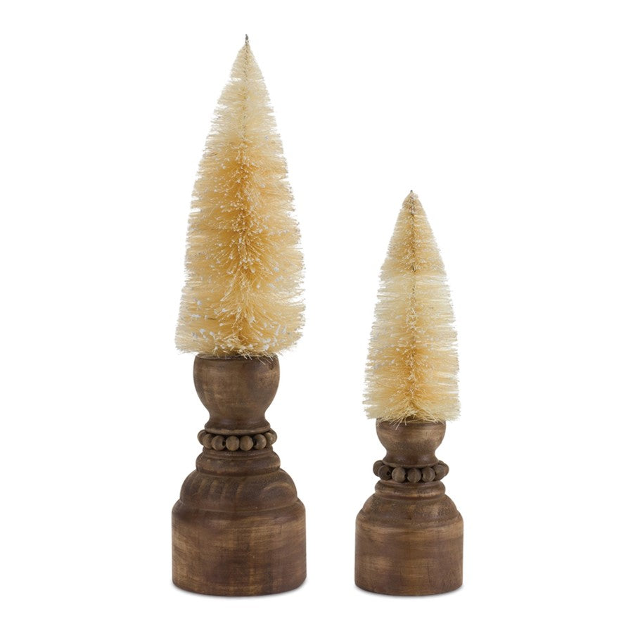 Melrose Mini Bottle Brush Tree on Pedestal, Set of 2, Beige/Brown - 90748DS