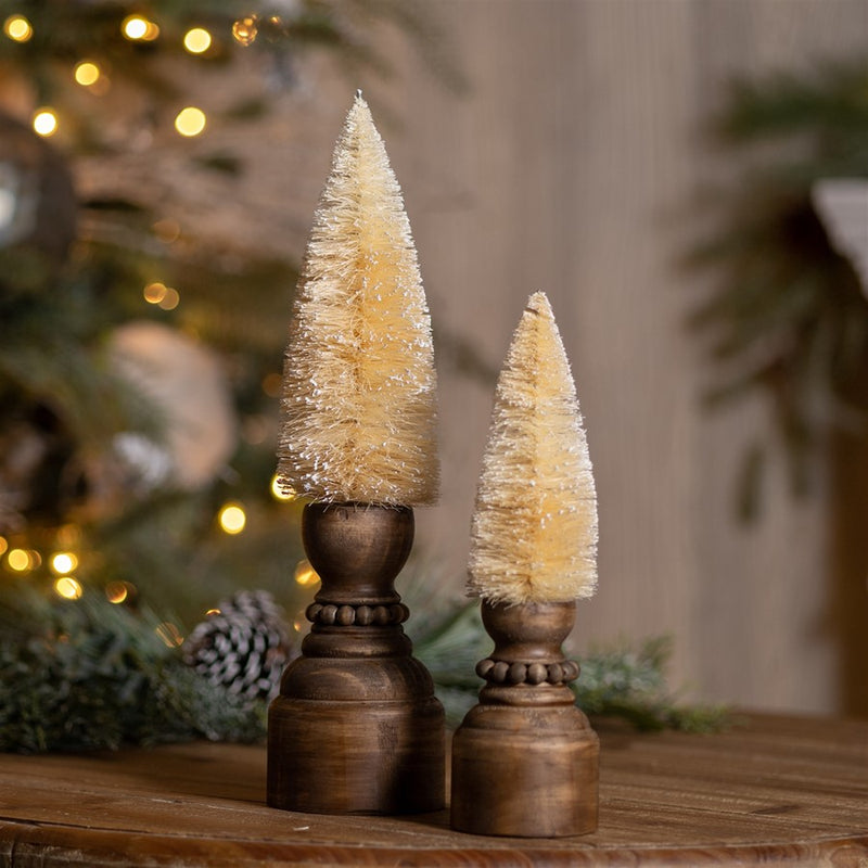 Melrose Mini Bottle Brush Tree on Pedestal, Set of 2, Beige/Brown