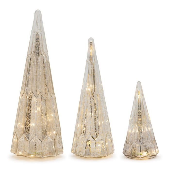 Melrose LED Geometric Mercury Glass Tree, Set of 3, Silver - 90751DS