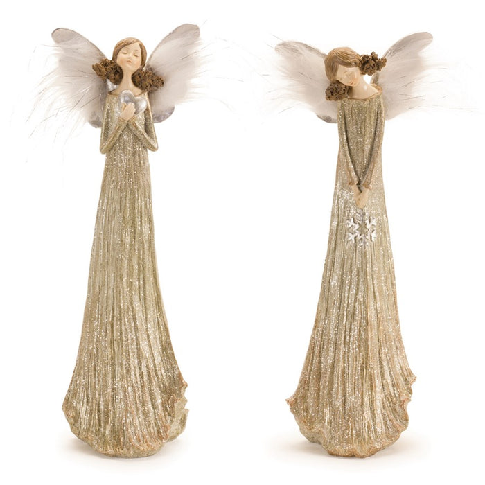 Melrose Glittered Angel/Feather Wings, Set of 2, Silver/Gold - 90754DS