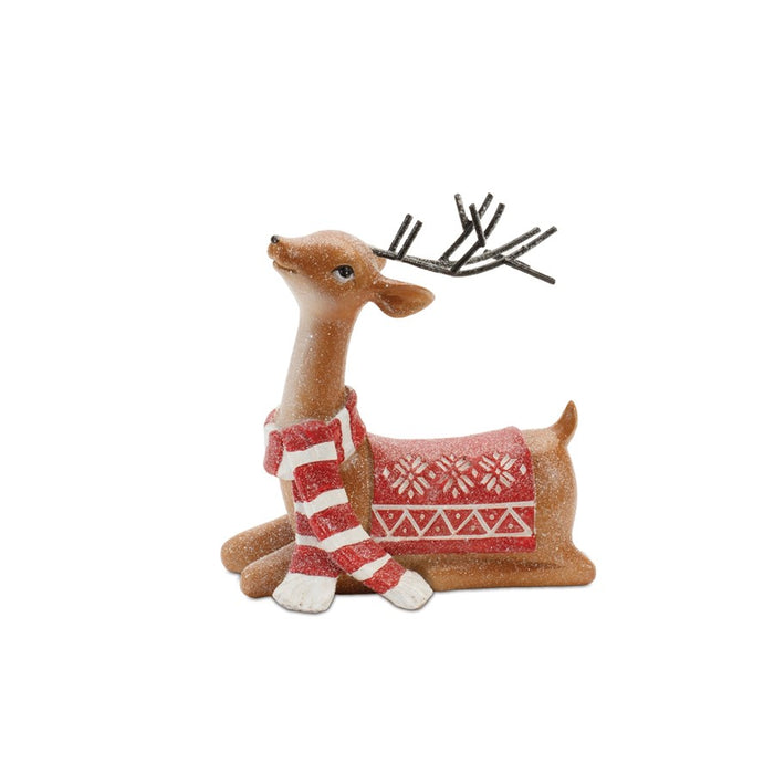 Melrose Glittered Nordic Deer Figurine, Set of 3, Brown/Red