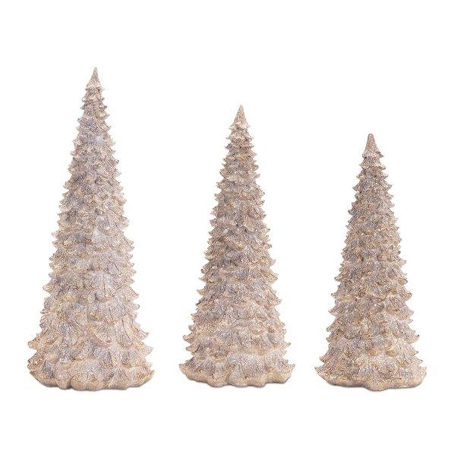 Melrose International Glittered Champagne Pine Tree, Set of 3, Gold - 90762DS