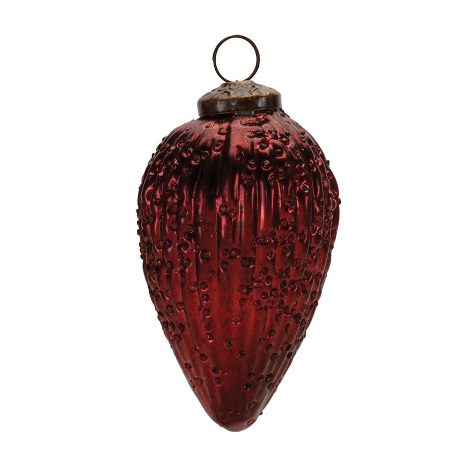 Melrose Burgandy Ribbed Glass Drop Oranment, Set of 6, Red - 90789DS