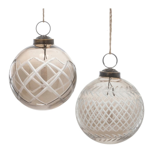 Melrose International Etched Clear Glass Ball Ornament, Set of 6, Grey - 90804DS