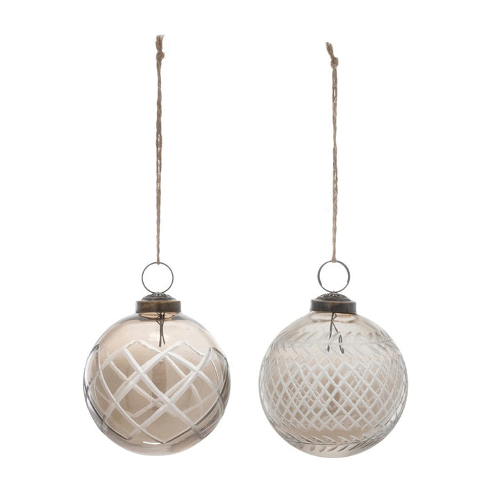 Melrose International Etched Clear Glass Ball Ornament, Set of 6, Grey