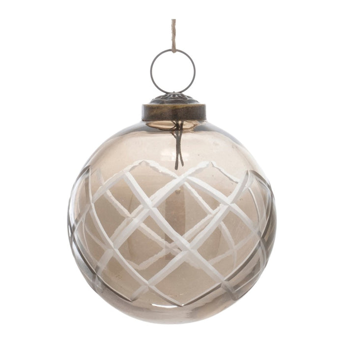 Melrose International Etched Clear Glass Ball Ornament, Set of 6, Grey