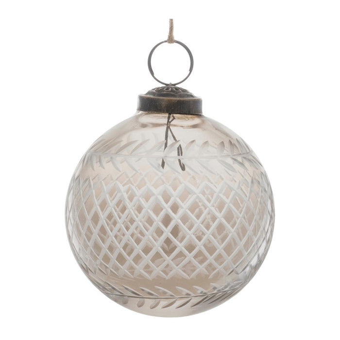 Melrose International Etched Clear Glass Ball Ornament, Set of 6, Grey