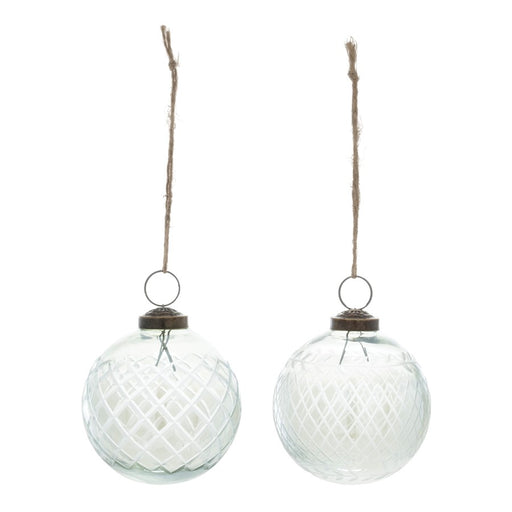 Melrose Int. Etched Clear Glass Ball Ornament, Set of 6, Green