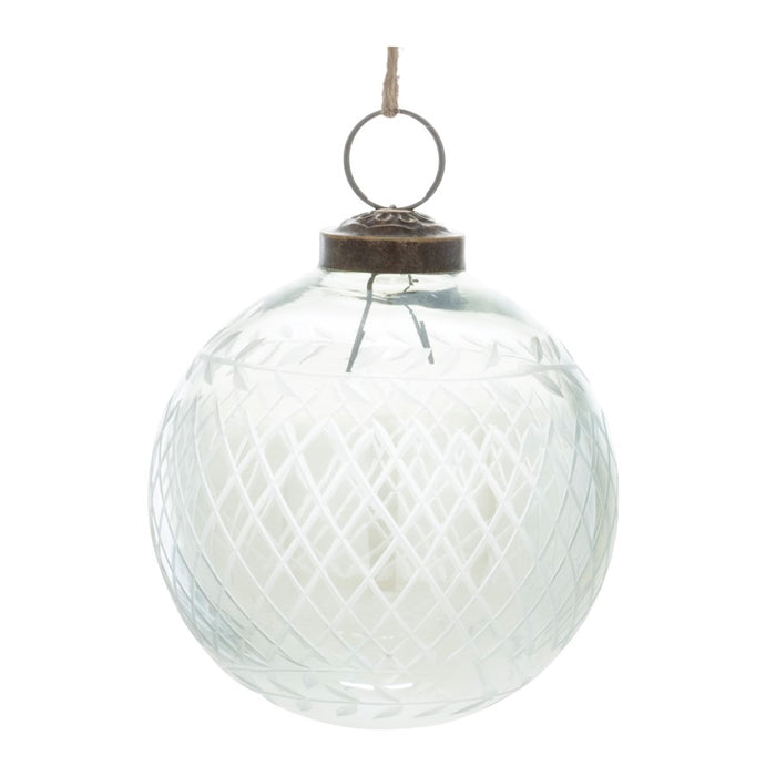 Melrose Int. Etched Clear Glass Ball Ornament, Set of 6, Green