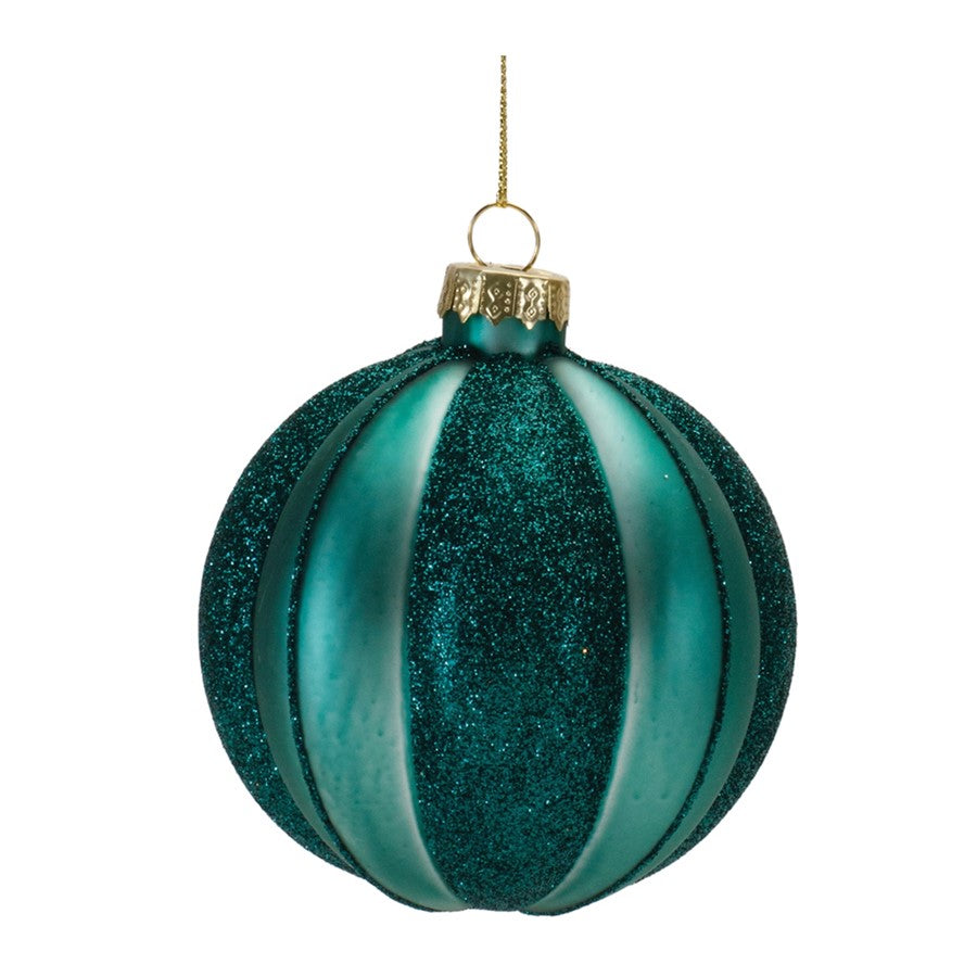 Melrose International Glittered Glass Ball Ornament, Set of 12, Green - 90811DS