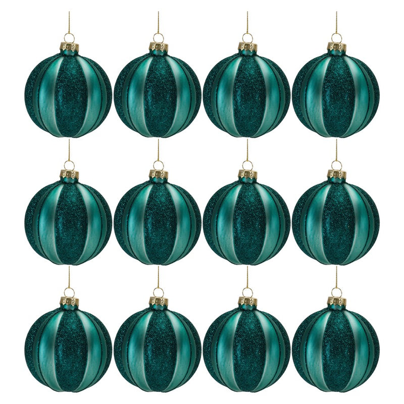 Melrose International Glittered Glass Ball Ornament, Set of 12, Green