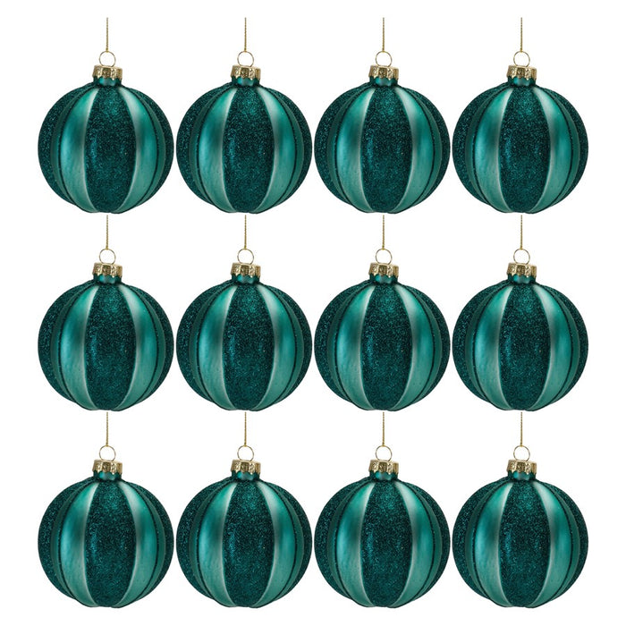 Melrose International Glittered Glass Ball Ornament, Set of 12, Green