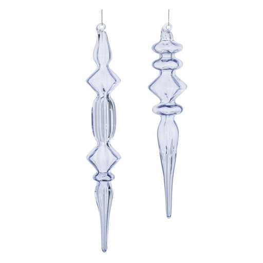 Melrose Int. Clear Glass Finial Drop Ornament, Set of 12, Blue - 90816DS