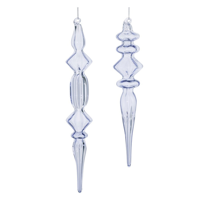 Melrose Int. Clear Glass Finial Drop Ornament, Set of 12, Blue - 90816DS