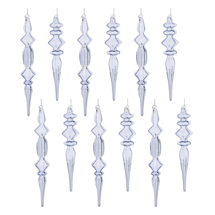 Melrose Int. Clear Glass Finial Drop Ornament, Set of 12, Blue