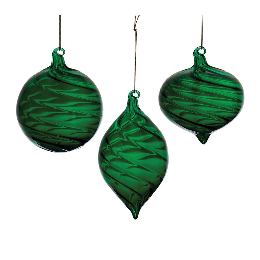 Melrose International Emerald Green Swirl Glass Ornament, Set of 6 - 90825DS