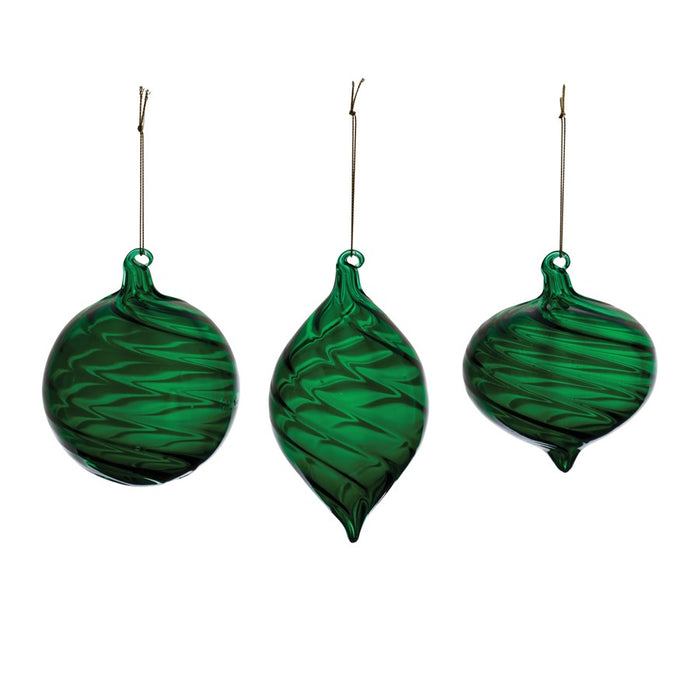 Melrose International Emerald Green Swirl Glass Ornament, Set of 6