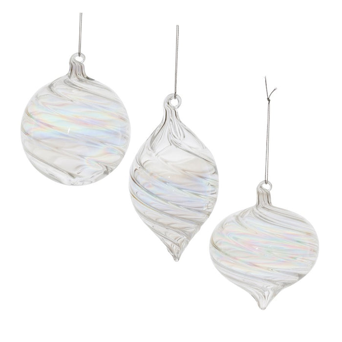 Melrose Int. Iridescent Swirl Glass Ornament, Set of 6, CleaRed - 90826DS