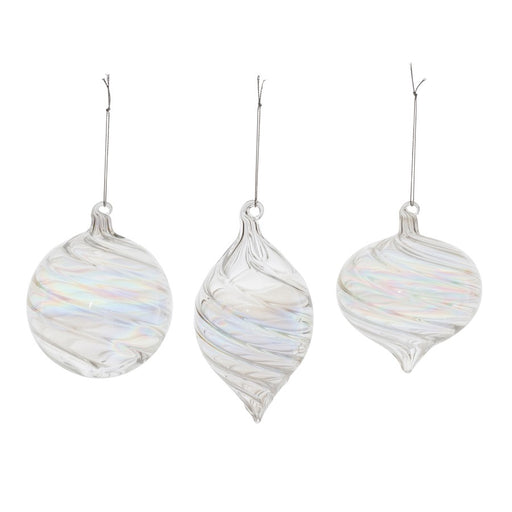 Melrose Int. Iridescent Swirl Glass Ornament, Set of 6, CleaRed