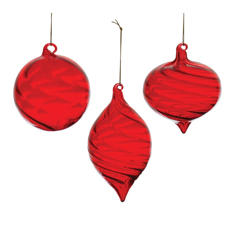 Melrose International Red Swirl Glass Ornament, Set of 6 - 90827DS