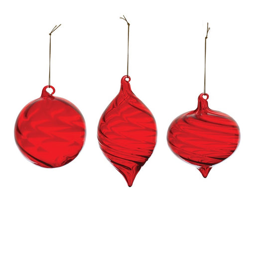 Melrose International Red Swirl Glass Ornament, Set of 6