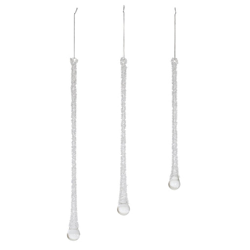 Melrose International Clear Beaded Glass Icicle Drop Ornament, Set of