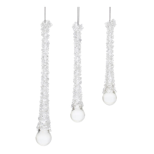 Melrose Clear Beaded Glass Icicle Drop Ornament, Set of 12, CleaRed - 90830DS