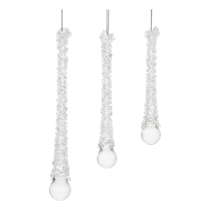 Melrose Clear Beaded Glass Icicle Drop Ornament, Set of 12, CleaRed - 90830DS