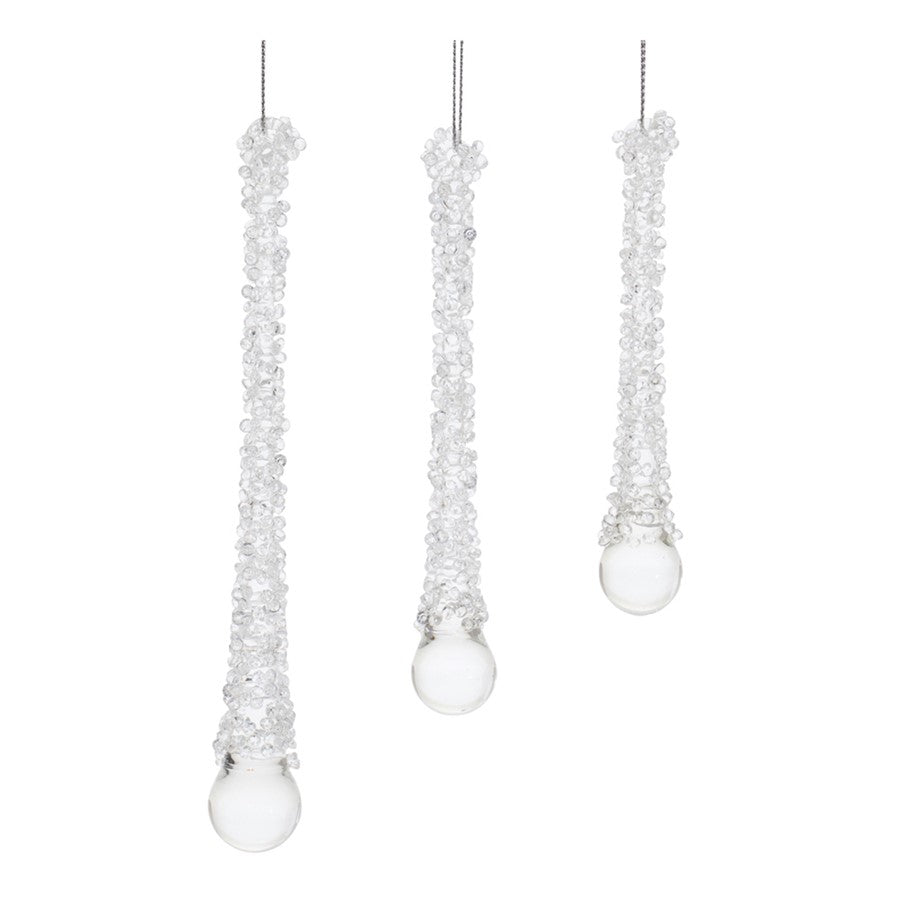 Melrose Clear Beaded Glass Icicle Drop Ornament, Set of 12, CleaRed - 90830DS
