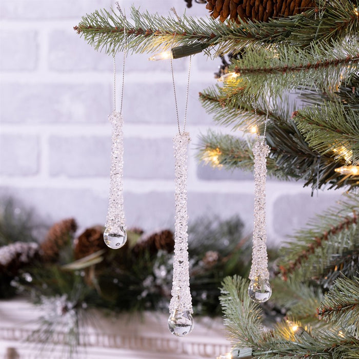 Melrose Clear Beaded Glass Icicle Drop Ornament, Set of 12, CleaRed