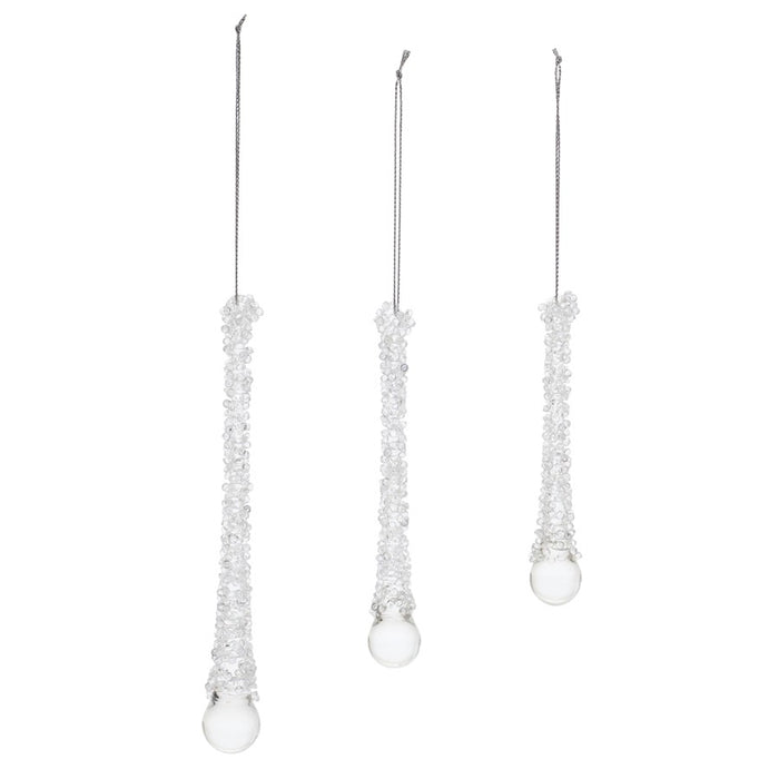 Melrose Clear Beaded Glass Icicle Drop Ornament, Set of 12, CleaRed