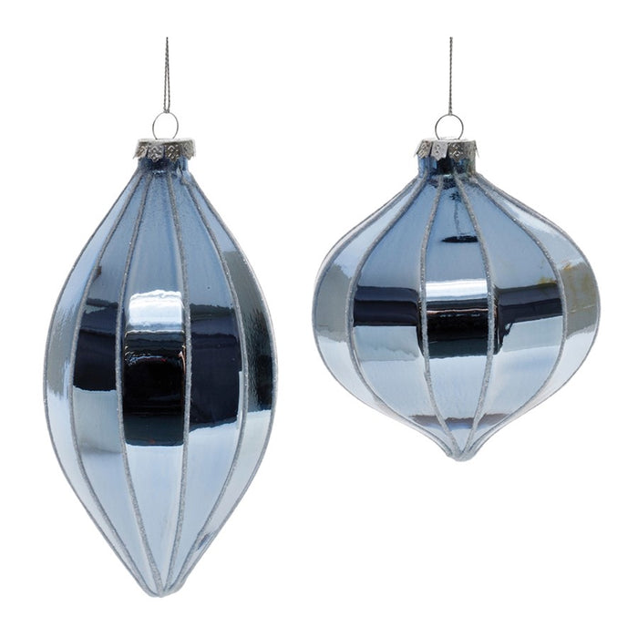 Melrose International Metallic Ribbed Glass Ornament, Set of 6, Blue - 90831DS