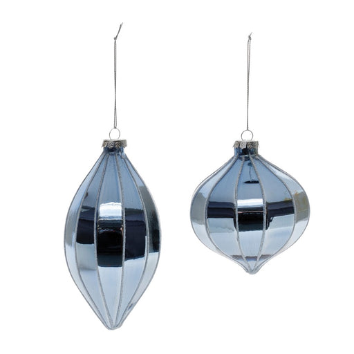 Melrose International Metallic Ribbed Glass Ornament, Set of 6, Blue