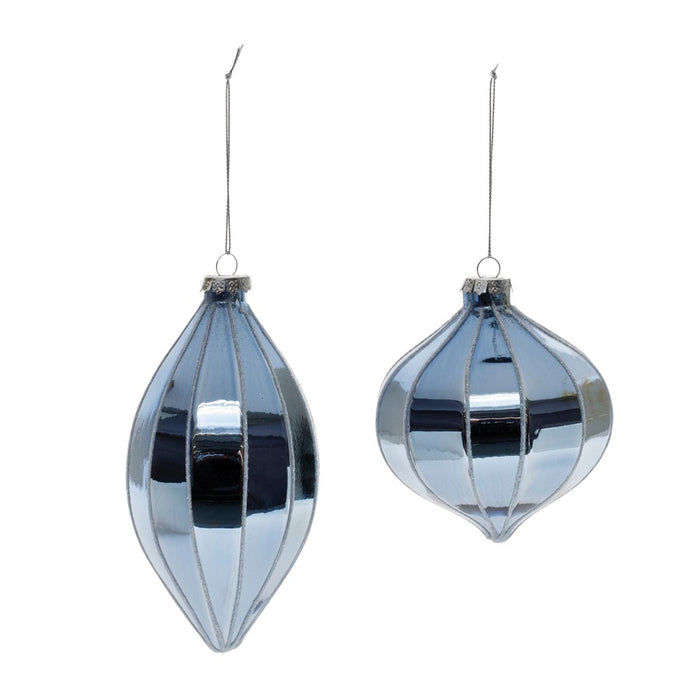Melrose International Metallic Ribbed Glass Ornament, Set of 6, Blue