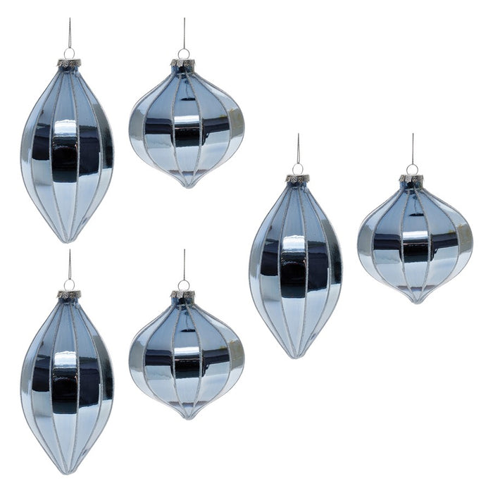 Melrose International Metallic Ribbed Glass Ornament, Set of 6, Blue
