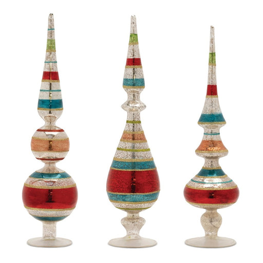 Melrose Multicolor Striped Glass Finial, Set of 3, Red/Gold/Blue - 90847DS