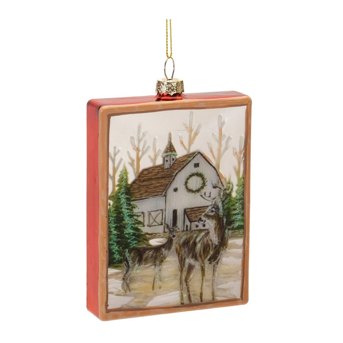 Melrose Glittered Deer Farm Glass Ornament, Set of 12, White/Red/Green - 90850DS