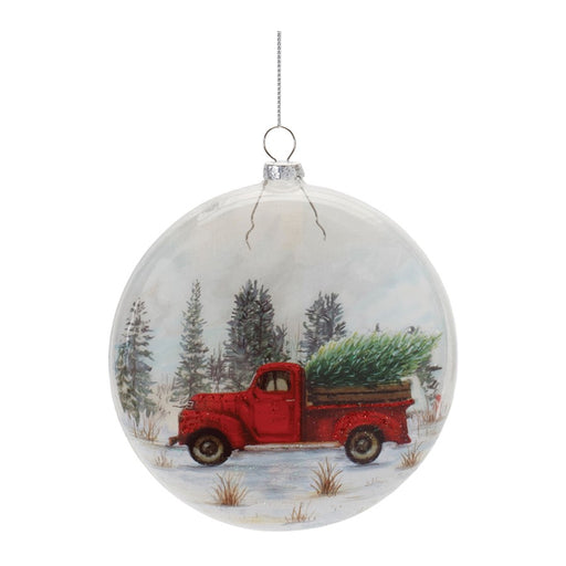 Melrose Glitter Glass Pickup Truck Ball Ornament, Set of 6, White/Red - 90851DS