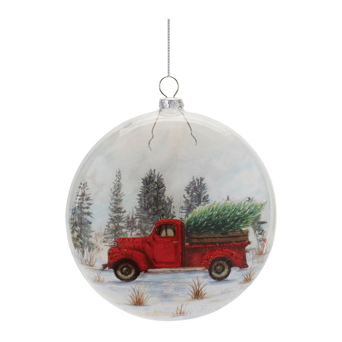 Melrose Glitter Glass Pickup Truck Ball Ornament, Set of 6, White/Red - 90851DS