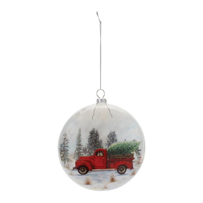 Melrose Glitter Glass Pickup Truck Ball Ornament, Set of 6, White/Red