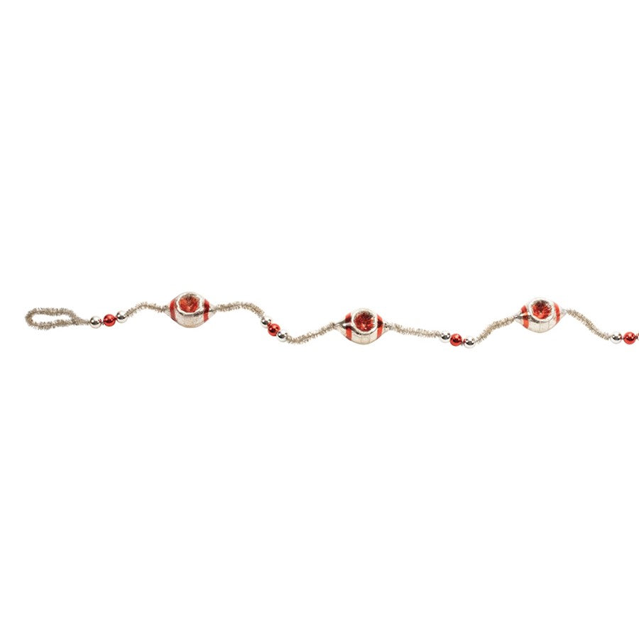 Melrose Glass Reflector Ornament String Garland 6.5"L, Red/Silver - 90852DS