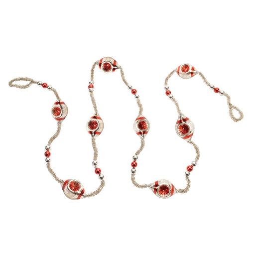 Melrose Glass Reflector Ornament String Garland 6.5"L, Red/Silver