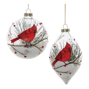 Melrose Glittered Glass Cardinal Ornament/Snow/Pine Filler, Set of 6 - 90856DS