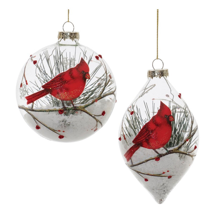 Melrose Glittered Glass Cardinal Ornament/Snow/Pine Filler, Set of 6 - 90856DS