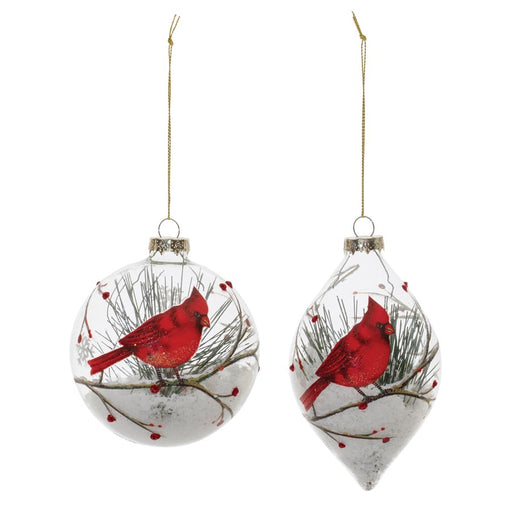 Melrose Glittered Glass Cardinal Ornament/Snow/Pine Filler, Set of 6